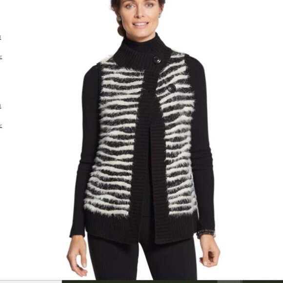 Chico's alaina vest eyelash knit sweater black/white wool mohair blend Zebra - Picture 2 of 10